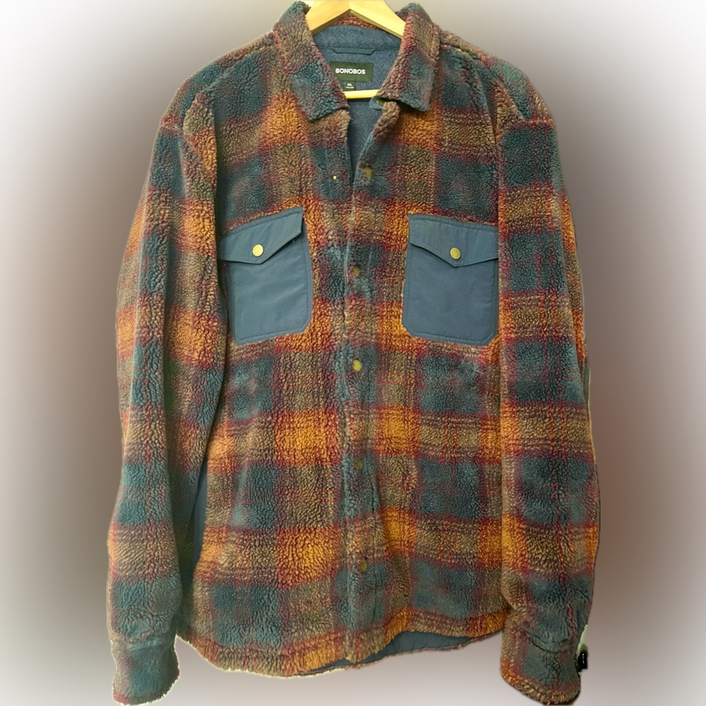 Bonobos Men’s Fleece Plaid Snap Front Jacket